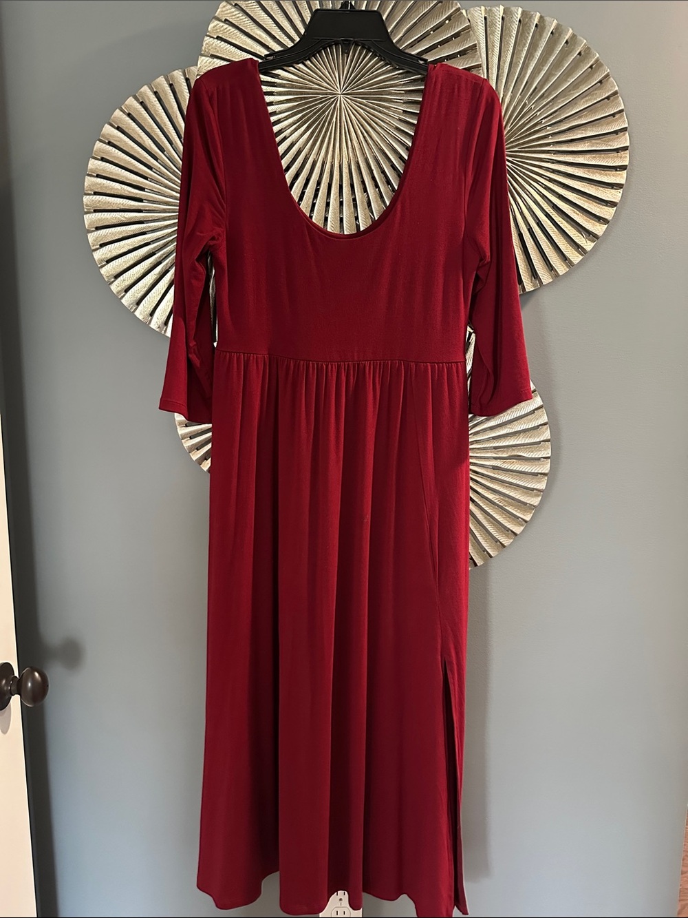 a new day Burgundy Scoop Neck Long Sleeve Midi Dress